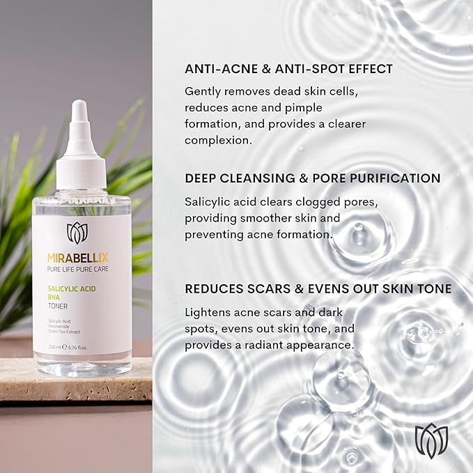 Salicylic Acid BHA Toner for Face – Niacinamide, Green Tea & Willow Bark | Acne & Blackhead Control Toner for Oily, Acne-Prone Skin | Pore Cleansing, Sebum Balance, Even Skin Tone | 6.76 fl. oz