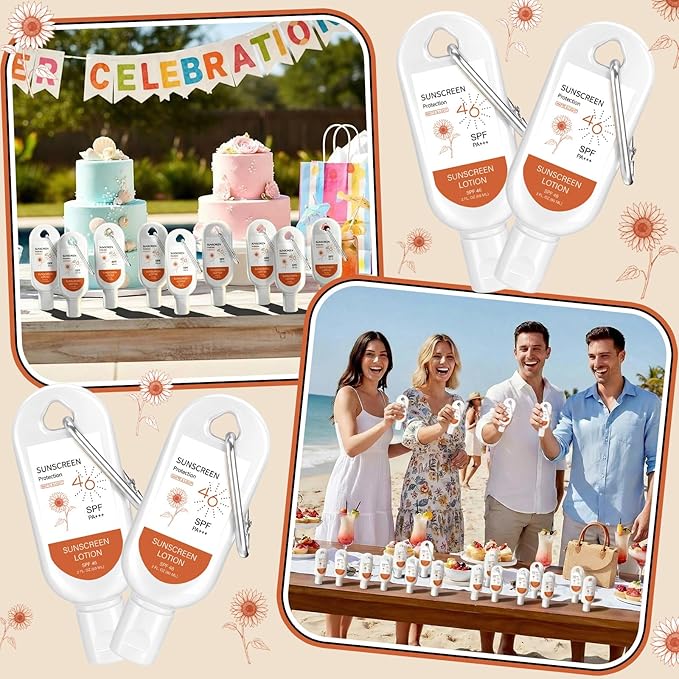 Leelosp 6 Pcs SPF 46 Mini Sunscreen with Carabiner Multi-pack Travel Water Resistant Sunscreen for Women Mother's Day Gift Summer Beach Trip Supplies Wedding Bridal Shower Thank Guest Gift (2oz)