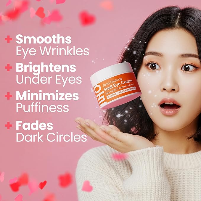 SeoulCeuticals Korean Snail Mucin Eye Cream - 97.5% Snail Filtrate K Beauty Anti Aging Under Eye Anti Wrinkle Eye Treatment Cream 0.5oz (Pack of 2)