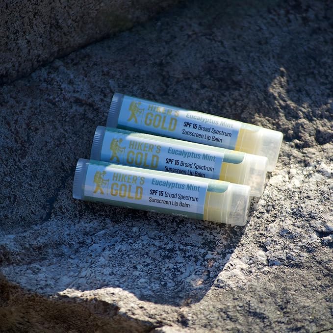 Hiker’s Gold SPF 15 Sunscreen Lip Balm, Eucalyptus Mint, 3-Pack