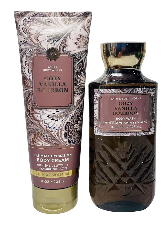 Bath & Body Works Cozy Vanilla Bourbon Ultimate Hydration Body Cream and Body Gel Wash 2 Piece Set