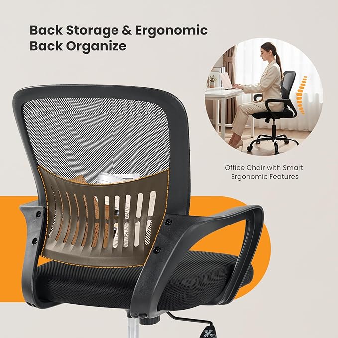 NEWBULIG Home Office Chair Desk Computer Chair Adjustable Ergonomic Lumbar Support Executive Chair with High Density Mesh 360 Degree Swivel Rolling Chair for Men Women Adults Black