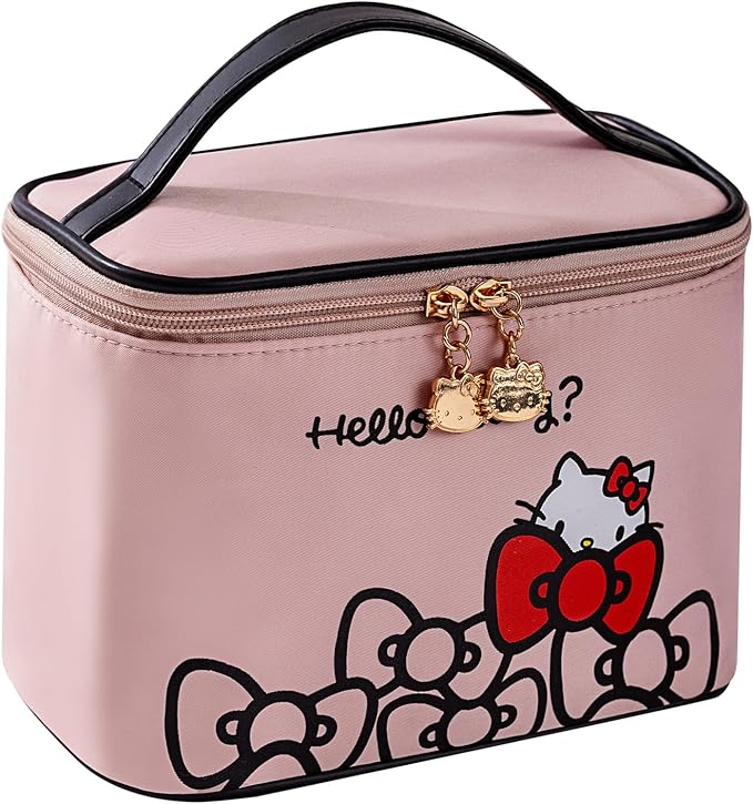 AmBealla Makeup Bag Large Waterproof Cosmetic Bags with Makeup Brush Holder,Cute Printed Makeup Organizer for Women Traveling,Portable Toiletry Bag for Girls