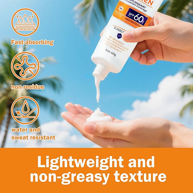 Body & Face Sunscreen SPF 60 Travel Size Sunscreen Lotion Broad Spectrum No White-Residue Non-Sticky Water Resistant for All Skin Types Travel Essentials for Women Men Reef Safe 1.41oz