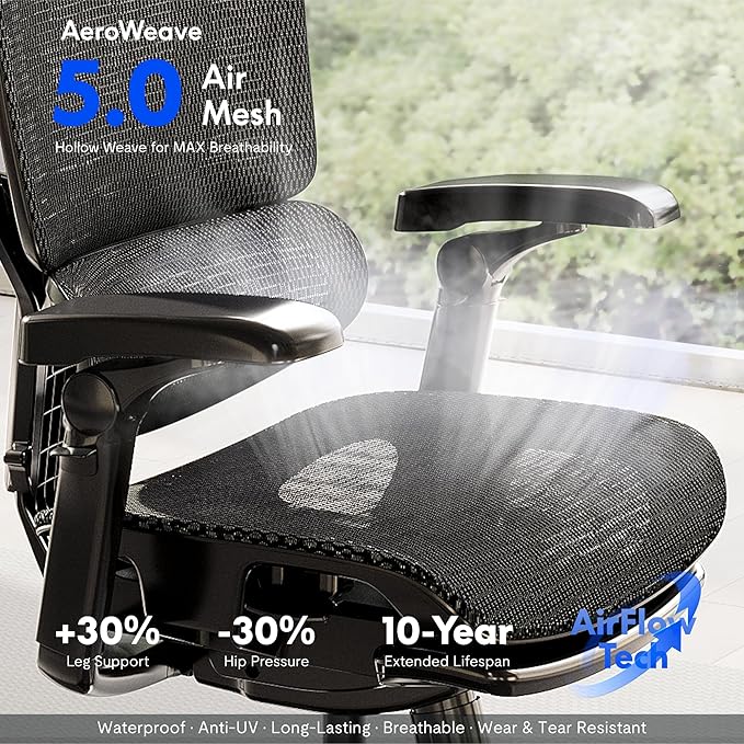 FLEXISPOT ErgoX-PRO Ergonomic Office Chair with Footrest Grey – AeroWeave 5.0 Mesh Seat, 5D Lumbar, 7D Armrests, 4D Headrest, 551LBS Capacity – Office, Gaming, Home