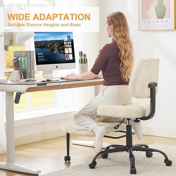 Criss Cross Legged Meditaion Chair,Exquisite Home Office Furniture,Ergonomic Kneeling with Lumbar Support and Adjustable Height Stool for ADHD Adults,Teddy Fabric (Beige)