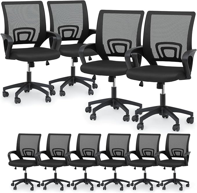Magshion Ergonomic Office Chair 10 Pack, Mid-Back Mesh Desk Chair, Adjustable Swivel Computer Chair with Lumbar Support & Breathable Backrest for Gaming, Work, Study, 300 Lbs Capacity, Black