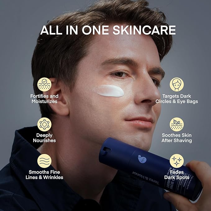 TEREZ & HONOR 6-in-1 Face Cream for Men: Korean DermForce Anti-Aging Moisturizer with Niacinamide, Bakuchiol & 5-CICA – Hydrates, Smooths & Helps Reduce Wrinkles, Dark Circles & Eye Bags – 2.8 oz