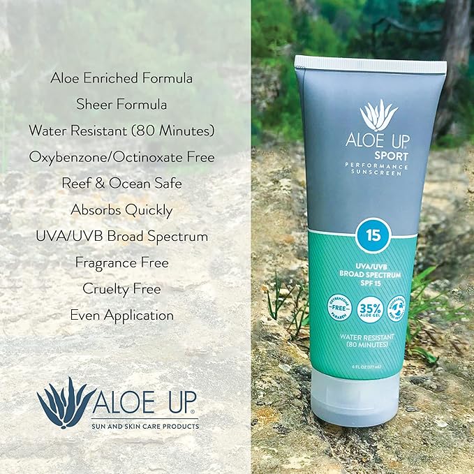 Aloe Up Sport Sunscreen Body Lotion SPF 15 - Broad Spectrum Sunblock With Hydrating Aloe Vera Gel - Non-Greasy,skin sun protection No White Cast - Reef Friendly sunscreen- Fragrance-Free - 6 Oz