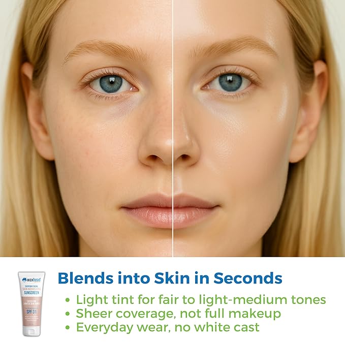 Waxhead Tinted Sunscreen for Face SPF 31, Mineral Formula with 25% Non-Nano Zinc Oxide, Unscented, Non-Comedogenic Tint Moisturizer & Makeup Primer for Daily Wear (Light Tint 4 oz)