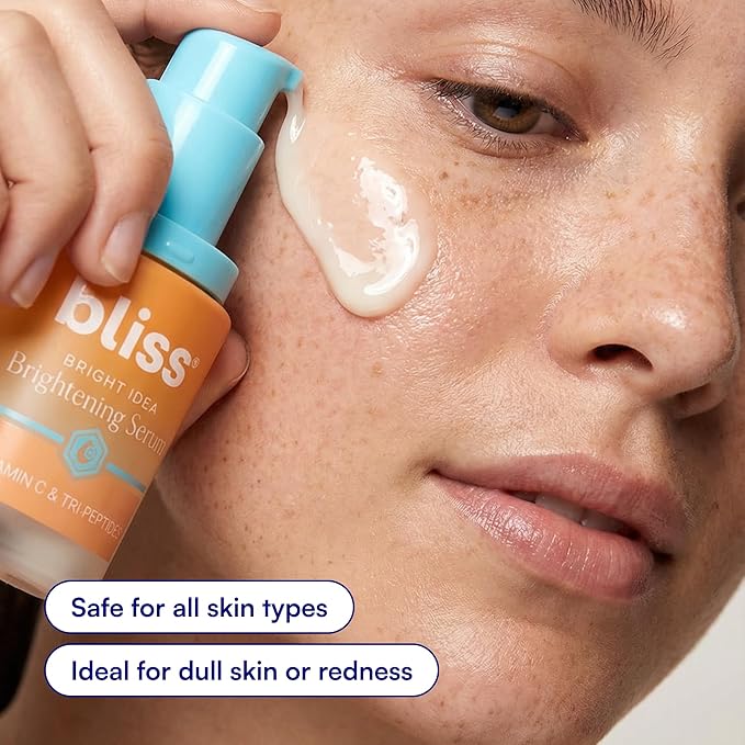 Bliss Vitamin C + Tri-Peptide Bright Idea Serum – 15% Brightening + Barrier Boost Complex for Radiant, Firm Skin – Anti-Aging Face Serum Boosts Collagen & Elasticity - 1 fl oz