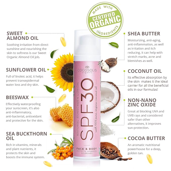 COCOSOLIS Natural Sunscreen Lotion SPF 30 | Effective UVA and UVB protection | Long-lasting Saturated Tan | Nourished & Hydrated Skin | For Face & Body | Mineral Sun Block | 100% Natural Ingredients