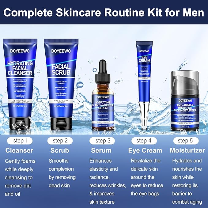 Skin Care for Men, Hydrate, Firm, Anti-Aging & Wrinkle Mens Self Care Facial Face Routine Kit,Birthday Valentines Gift Baskets for Young Men Him Teen Boy Dad Boyfriend Husband Christmas Gifts Ideas