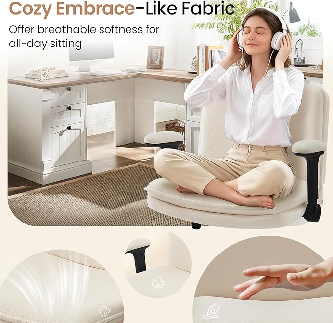Criss Cross Office Chair with Wheels - Wide Seat Criss Cross Desk Chair with Flip-up Arms and Thick Cushion - Comfy Tilting Swivel Rolling Vanity Chair for Home Office Bedroom Apartment