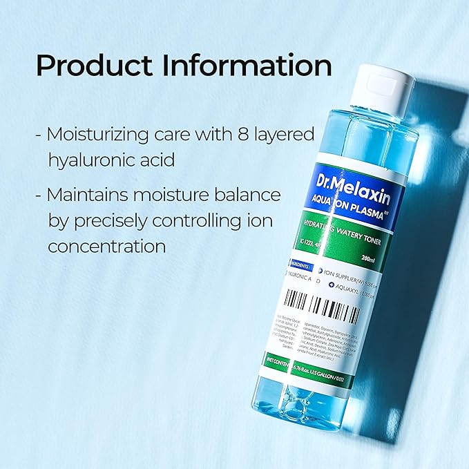 DR.MELAXIN Aqua Ion Plasma Watery Toner 200ml / 6.76 fl oz, Hyaluronic Acid, L22, moisturizing, Korean Skincare