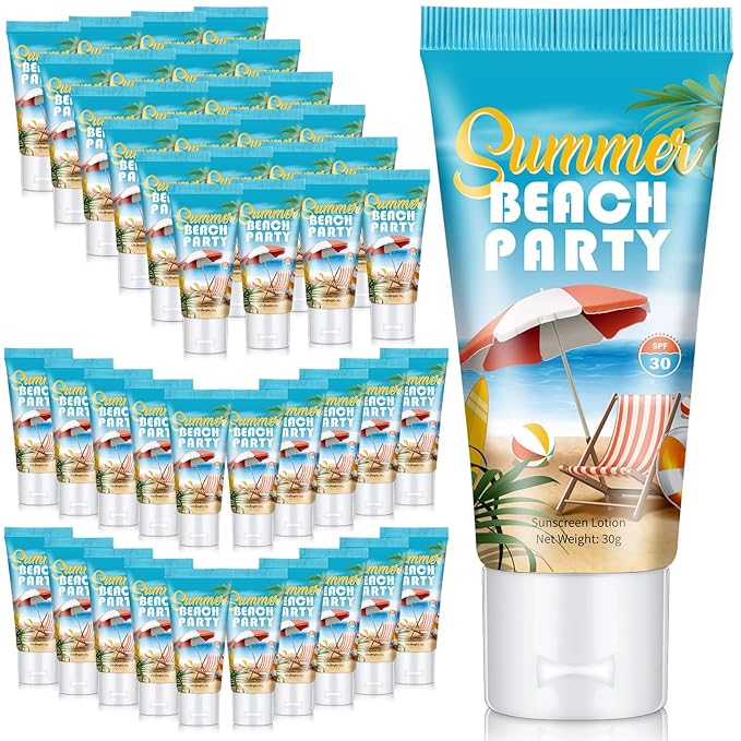72 Pcs Mini Sunscreen Bulk for Summer Party Wedding SPF 30 Water Resistant Sunscreen Lotion Bulk 1oz Travel Size for Thank You Gifts Wedding Party Supplies (Beach)
