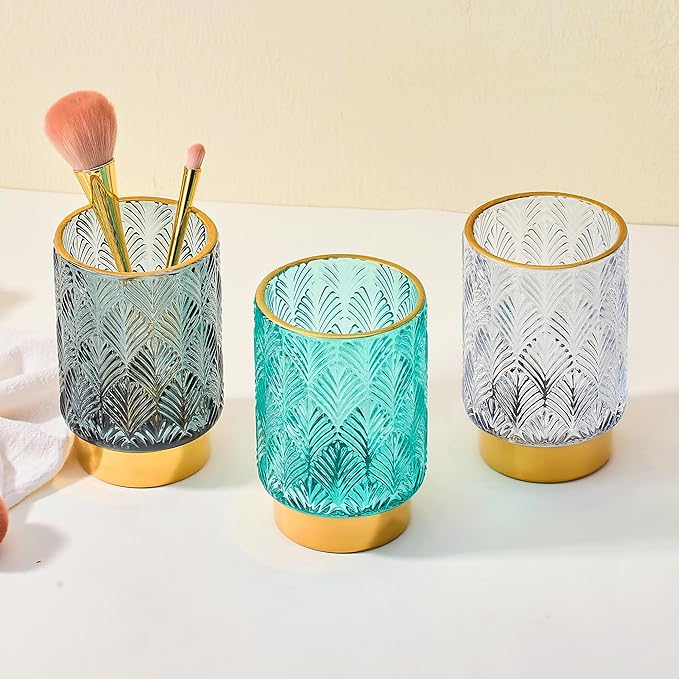 Makeup Brush Holder Organizer,Toothbrush Holders,Desk Pen Pencil Holder,Multifunctional Vintage Glass Brush Cup（A42-7-US）