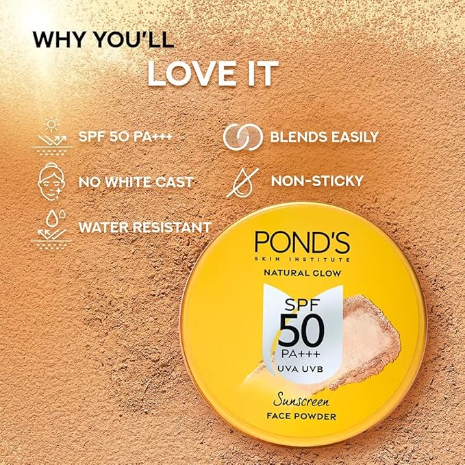 P0ND''S Sunscreen Face Powder with SPF 50 PA+++ UVA UVB Protection, 20g, Pack of 2