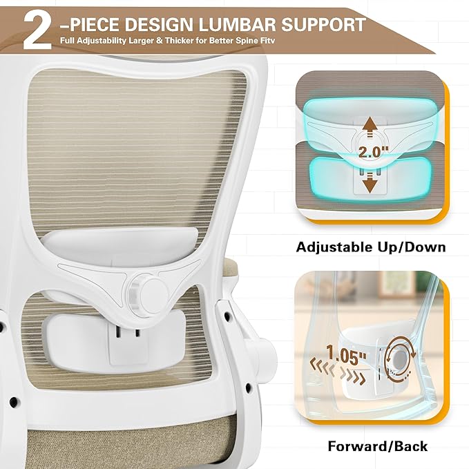 Ergonomic Office Chair - High Back Desk Chair with Adjustable Lumbar Support, Breathable Mesh Back, 330LBS Capacity, Easy Assembly, for Home Office Executive Computer Task