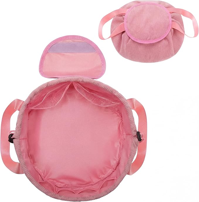 makeup bag lay flat Lay Flat Barrel Drawstring Corduroy Makeup Bag for Women Portable Open-flat Large Capacity Travel Cosmetic Organizer, Skincare & Brush Storage(Pink)