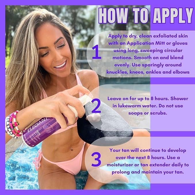 Self Tanner Mousse with Mitt, Violet Dark, Fake Tan Sunless Foam, Flawless Purple Sunless Tanner, Vegan Sunless Tanning Foam, Color Correcting, Paraben free by Elegant Sun
