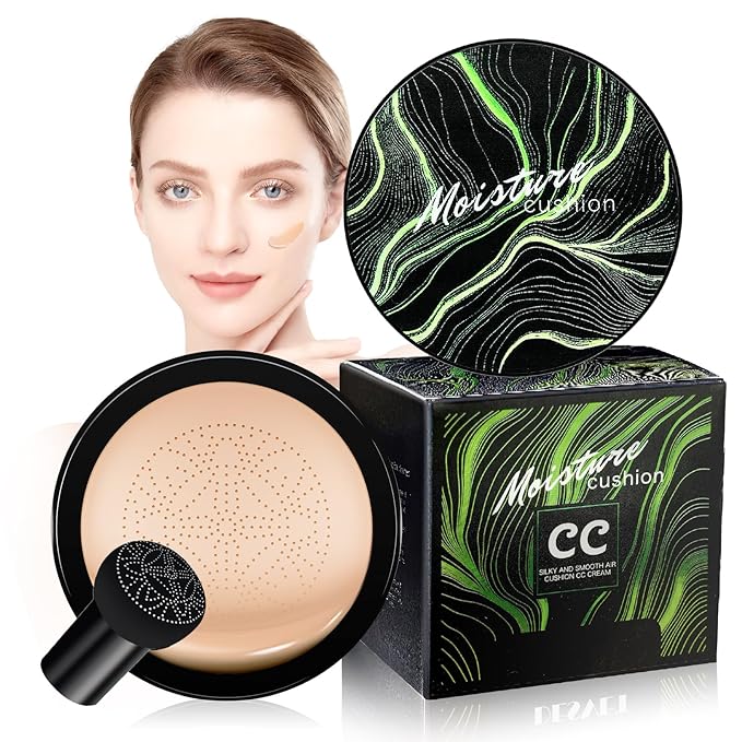 Mushroom Head Air Cushion CC Cream - Tattoo Cover up Moisturizing BB Creams Foundation, Long-Lasting Waterproof Concealer Full Coverage for Even Skin Tone (Ivory, 1 PCS)
