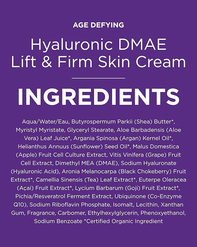 Andalou Naturals Hyaluronic DMAE Lift & Firm Skin Cream | Anti Aging Face Moisturizer With Hyaluronic Acid |Helps Reduce Fine Lines & Wrinkles | 1.7 oz,(Pack of 2)