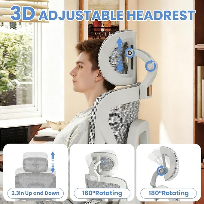 MOJAY Ergonomic Office Chair with Footrest, Big and Tall Desk Chair with Lumbar Support, High Back Home Desk Chair for Long Desk Work, Swivel Rolling Computer Seating with 6D Armrest for Home Office