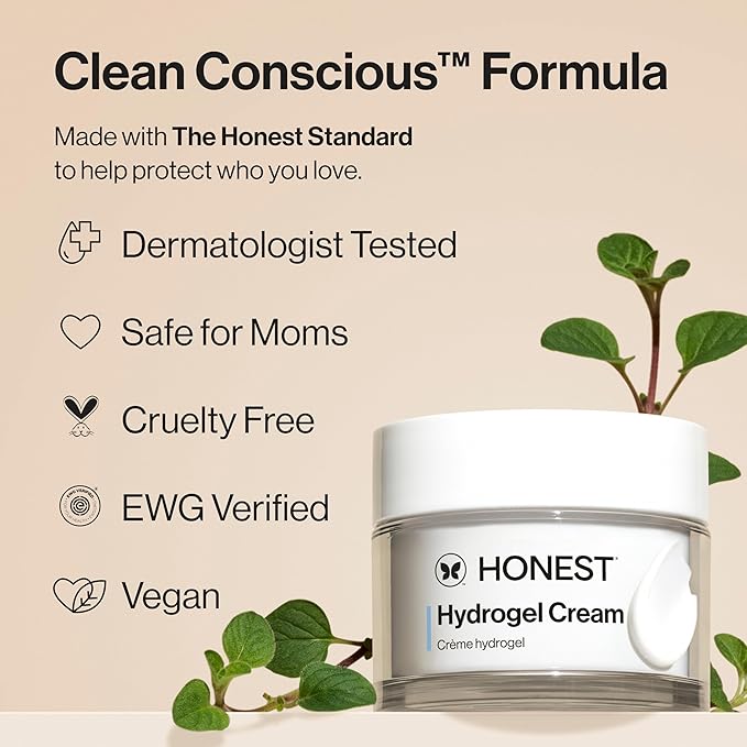 Honest Beauty Hydrogel Cream with Hyaluronic Acid, Lightweight Moisturizing Water, Gentle for Sensitive Skin, Fragrance-Free, Vegan 1.7, fl oz