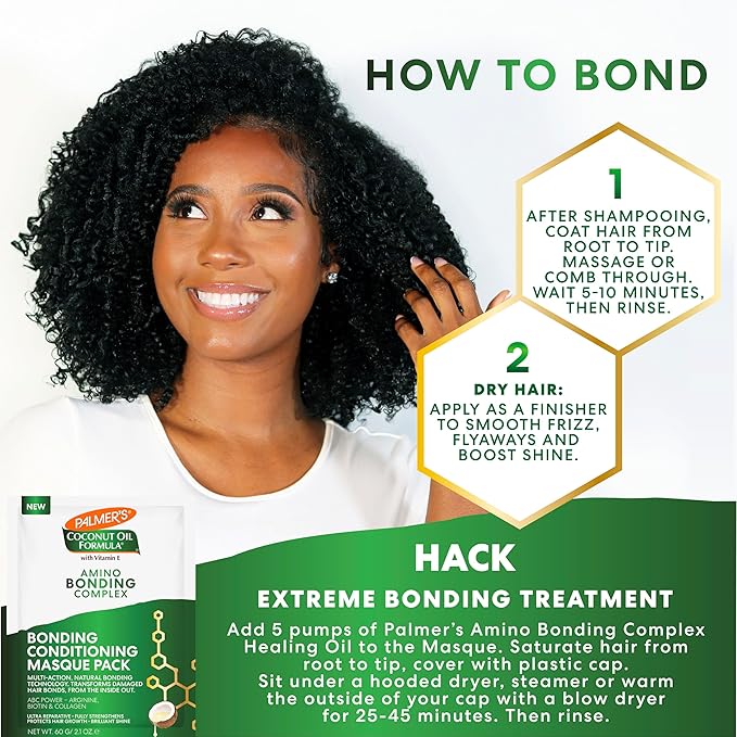 Palmer's Amino Bonding Complex Hair Mask,Intense Conditioning Masque Pack with Coconut Oil & Vitamin E,Heat Protectant,Anti Frizz,Adds Shine,Protects Hair Growth,All Types,2.1oz packette (Pack of 12)