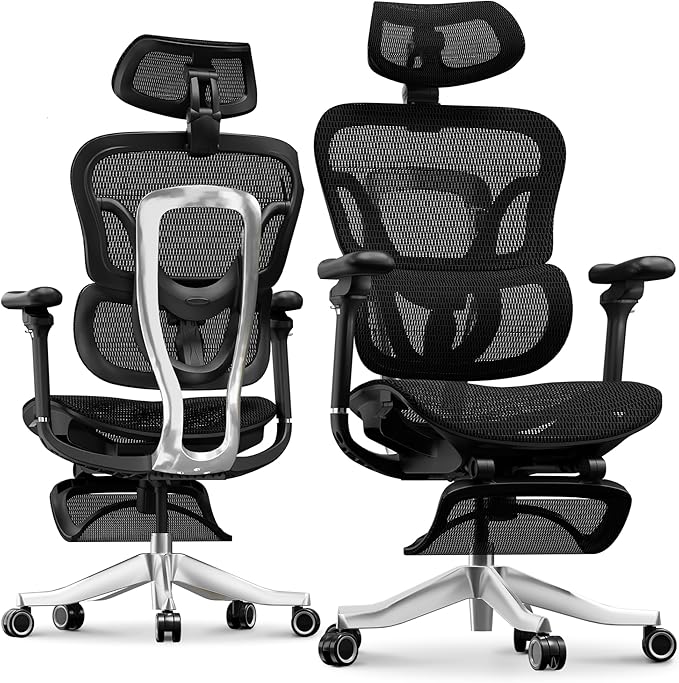 FLEXISPOT ErgoX Max Ergonomic Office Chair with footrest Black - Aluminum Alloy Frame & Base, 661 lb Capacity, 5D Armrests, 4D Adaptive Lumbar & 4D Headrest 1