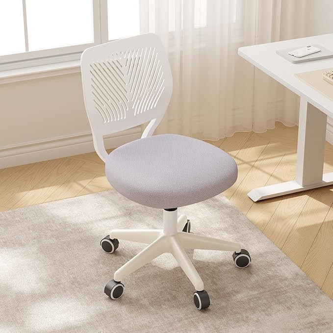Small Desk Chair with Wheels, Armless Rolling Office Chair with Soft Mesh Padded Cushion, Height Adjustable Ergonomic Study Computer Chair for Girls Boys Teens