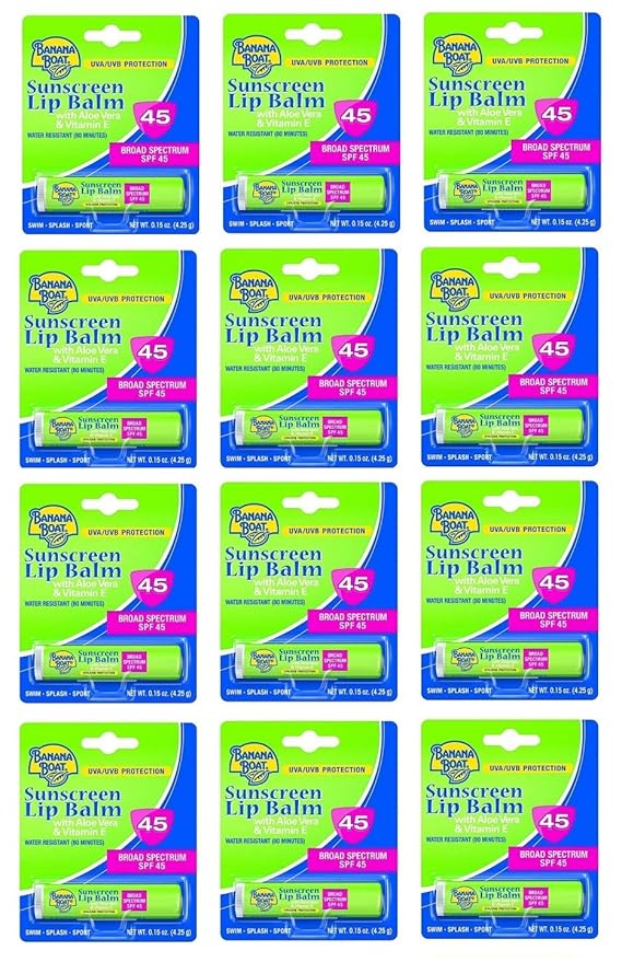 Banana Boat Aloe Vera Lip Balm SPF 45, 0.15 Ounce (12 Pieces)