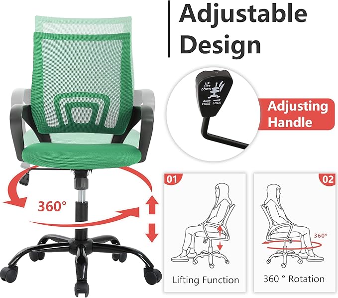 PayLessHere Office Computer Chair Ergonomic Cheap Desk Chair Adjustable Comfortable Mid Back Task Rolling Swivel with Lumbar Support for Home Office (Pack of 2, Green)