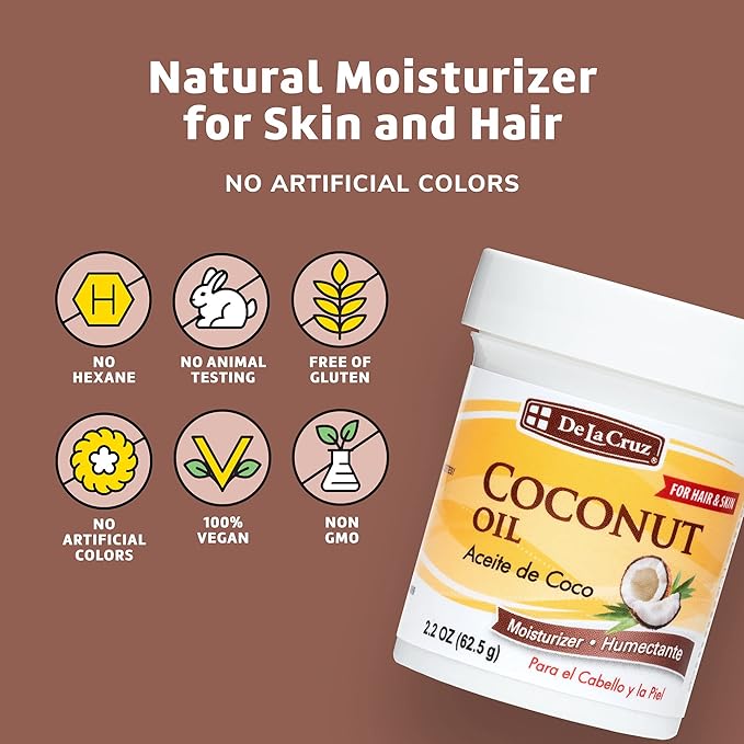 De la Cruz Coconut Oil - Expeller Pressed Coconut Oil for Skin and Hair - Natural Moisturizer for Skin and Hair - 2.2oz (3 Jars)