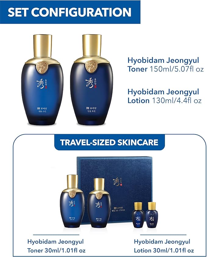Sooryehan Hyobidam (Jeongyul Skincare Set, 11.5fl oz) - Men's Daily Toner & Moisturizer Set for Wrinkle Improvement. Korean Skincare by LG Beauty. Fermented Ginseng, Velvet Antler.