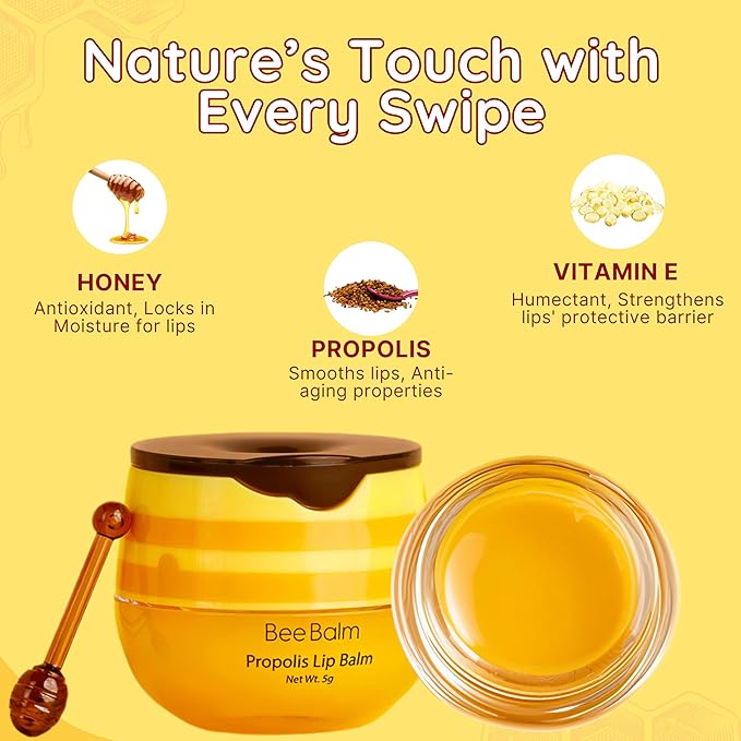 Original My Bee Balm Lip Balm – Propolis Hydrating Balm – Honey Pot for Dry, Chapped & Cracked Lips – Deeply Moisturizes & Hydrates Lips with Organic Beeswax & Vitamin E