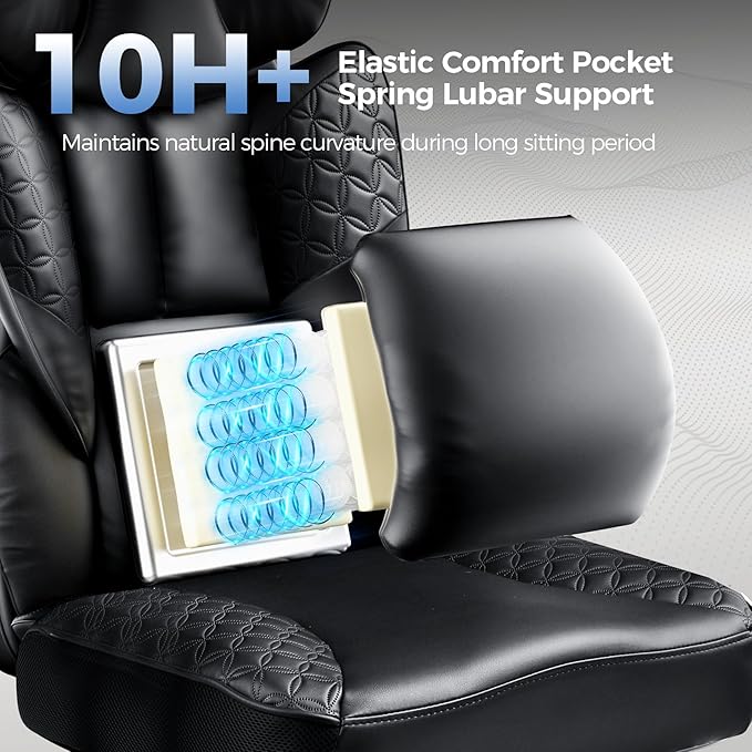 COMHOMA Big and Tall Office Chair Heavy Duty Gaming Chair with Deluxe Embossing Leather High Back Wider Ergonomic Computer Chair with Foot Rest 150°Reclining Pocket Spring Lumbar Support