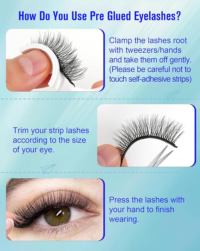 Brown Waterproof Reusable Self Adhesive Eyelashes 5 Pairs Stick on False Eyelashes, Pre Glued Lashes, No Glue Needed, Wispy Glueless Lashes Reusable Self Adhesive False Eyelashes (Brown 864)