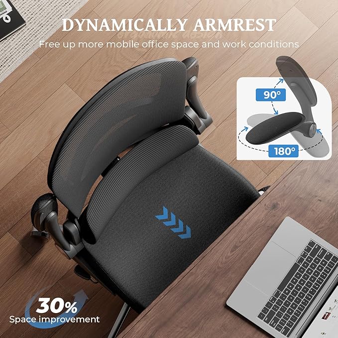 Ergonomic Office Chair - Office Desk Chair with Adjustable Lumbar Support - Mesh Comfy Chair with Flip-Up Arms - Heavy Duty Gaming Chairs for Adults Home and Business