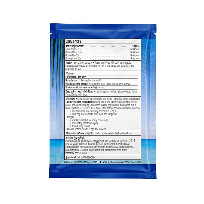 Big Island Sunscreen Single Use Sunscreen Lotion Packets - SPF 50 | Oil Free & Paraben Free | Coral Reef Friendly (Octinoxate & Oxybenzone Free) | 0.25 oz Individually Wrapped Packets (Box of 50)