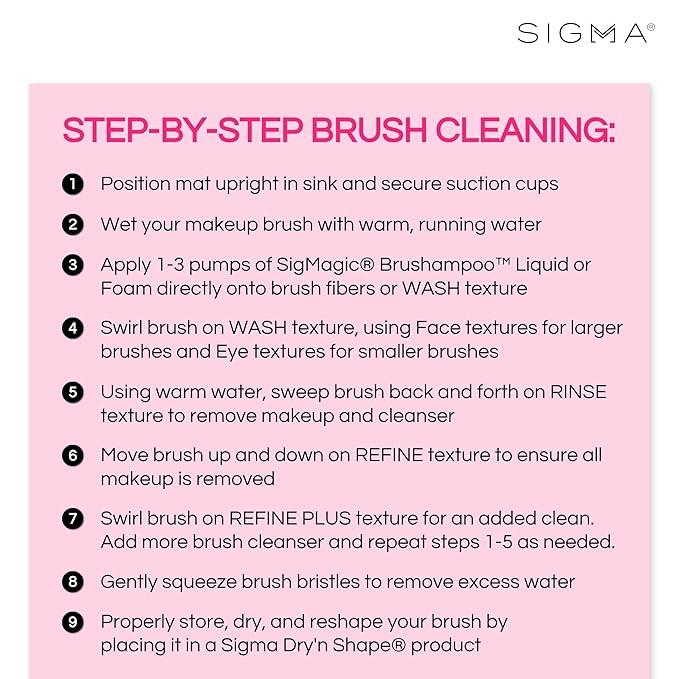 Sigma Beauty Sigma Spa® Express Brush Cleaning Mat (Pink) — Silicone Makeup Brush Cleaning Mat with Suction Cups for Cleaning Makeup Brushes, Compact Design Fit for Any Travel Makeup Kit