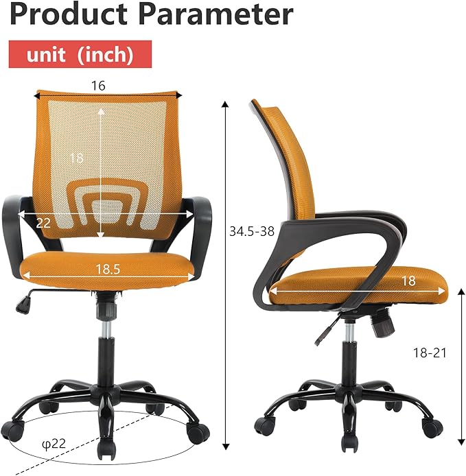 PayLessHere Office Computer Chair Ergonomic Cheap Desk Chair Adjustable Comfortable Mid Back Task Rolling Swivel with Lumbar Support for Home Office (Pack of 1, Orange)