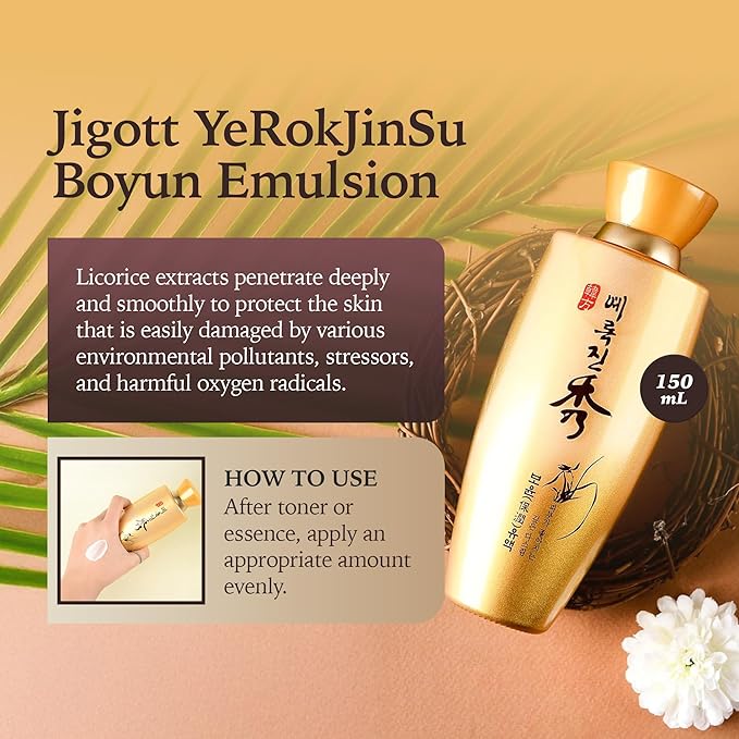 Jigott - YeRokJinSu Hanbang Set - Toner 5.07 FL OZ, Emulsion 5.07 FL OZ, Cream 1.69 FL OZ, Toner Sample 1.01 FL Oz, Emulsion Sample 1.01 FL OZ
