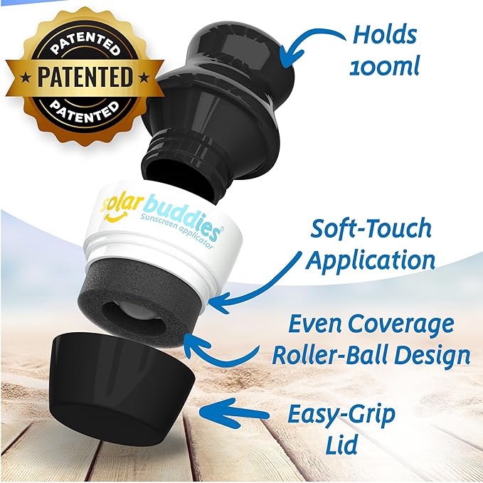 Solar Buddies Sunscreen Applicator - Single Black - Refillable Roll on Sponge Sunscreen, Suncream & Lotion Applicator For Kids, Adults & Families - Holds 3.4fl oz, Perfect Size for Travel