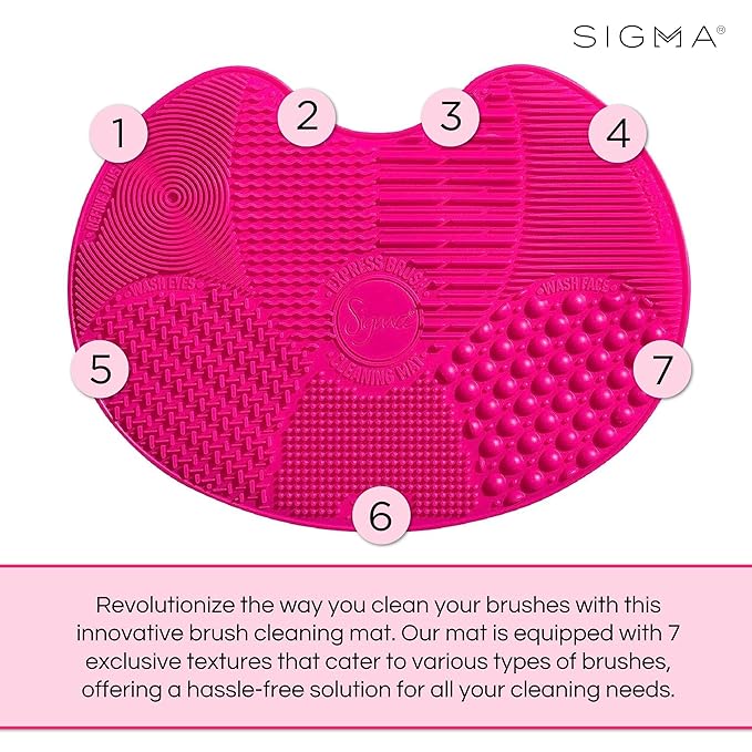 Sigma Beauty Sigma Spa® Express Brush Cleaning Mat (Pink) — Silicone Makeup Brush Cleaning Mat with Suction Cups for Cleaning Makeup Brushes, Compact Design Fit for Any Travel Makeup Kit