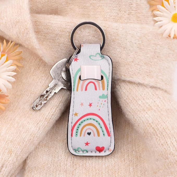 DMLSKY Lip Balm Holder Keychain, Sleeve Pouch for Mini Lipstick, Cute Portable Key Chain Accessories for Lip Gloss