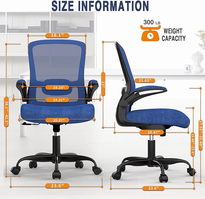 Mimoglad Office Chair, Ergonomic Desk Chair with Adjustable Lumbar Support, High Back Mesh Computer Chair with Flip-up Armrests-Task Chairs, Executive Chair for Home Office