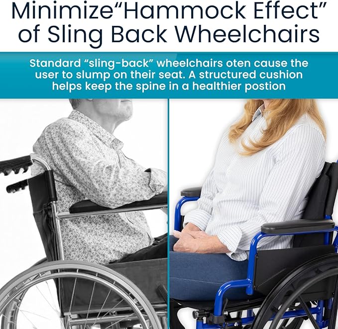 Vive Wheelchair Lumbar Support Cushion for Sling Back Wheel Chairs - Chair Pad for Back Pressure Relief - Memory Foam Backrest - Fits Most Wheelchairs & Transport Chairs - Improves Posture