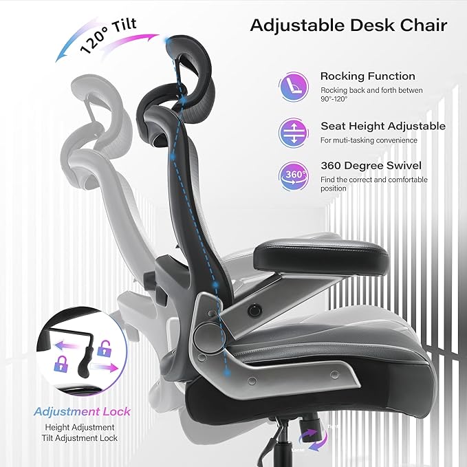 Big and Tall Office Chair 600lbs with 3D Flip Arms Adjustable Headrest - Heavy Duty Large Wheels Executive Computer Desk Chair, Ergonomic Lumbar Support Mesh High Back Plus Size Chair for Adults